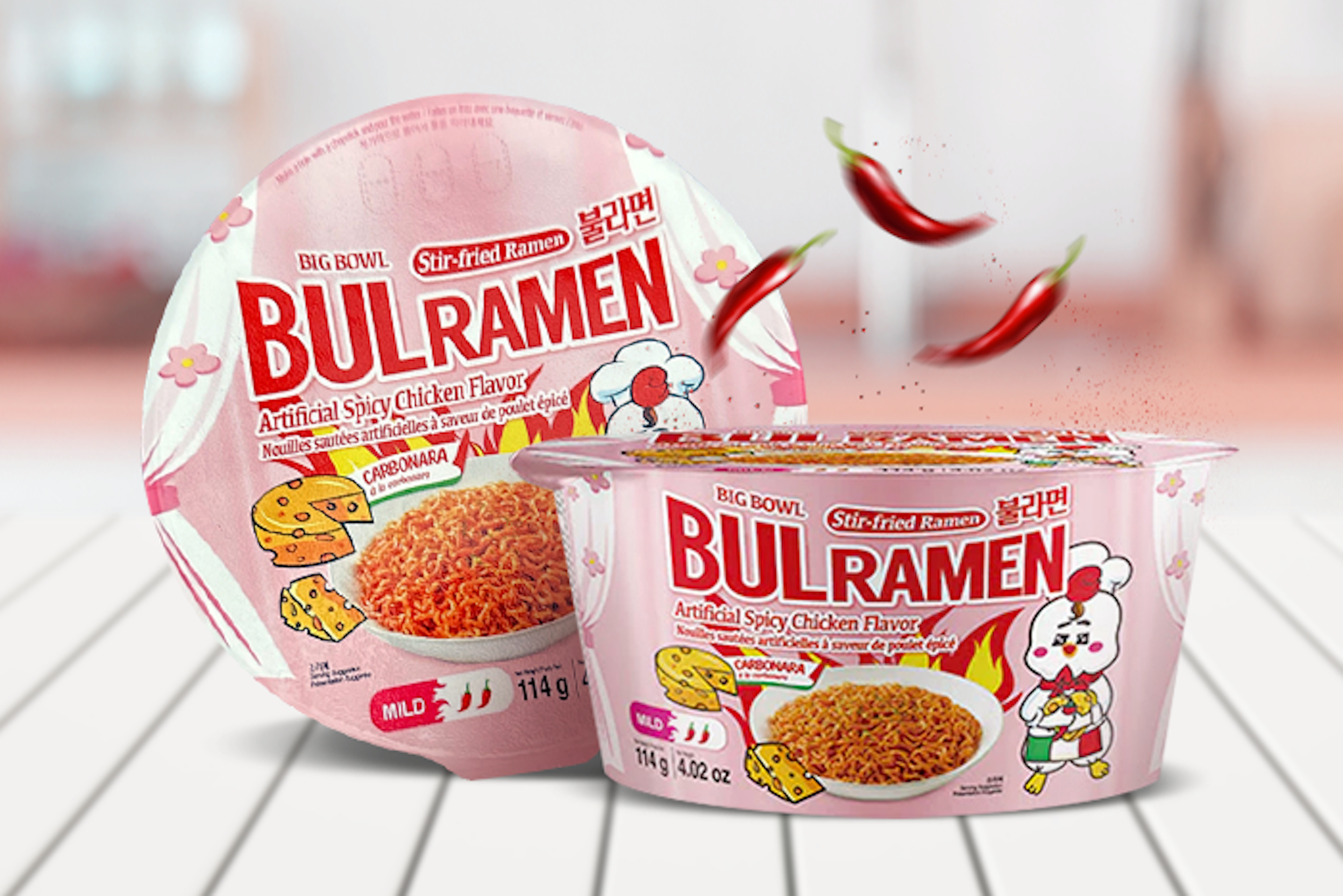 Raon Bulramen Spicy Chicken Flavor Ramyeon Carbonara Big Bowl 114g - Spicy Carbonara Cup Ramen