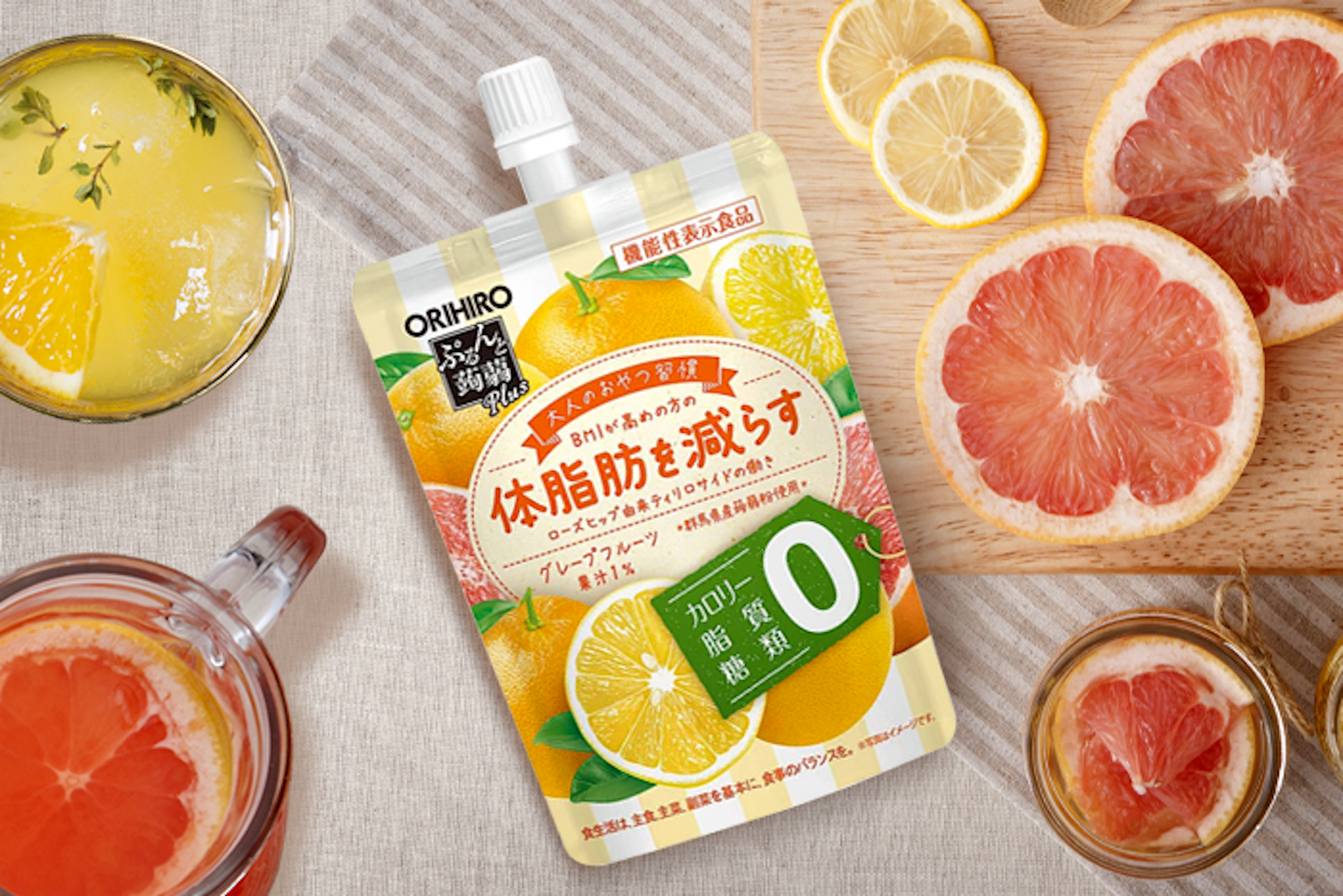 ORIHIRO Puru Puru Konjac Jelly Drink Grapefruit Flavor 130g - Calorie-Free, Healthy Snack