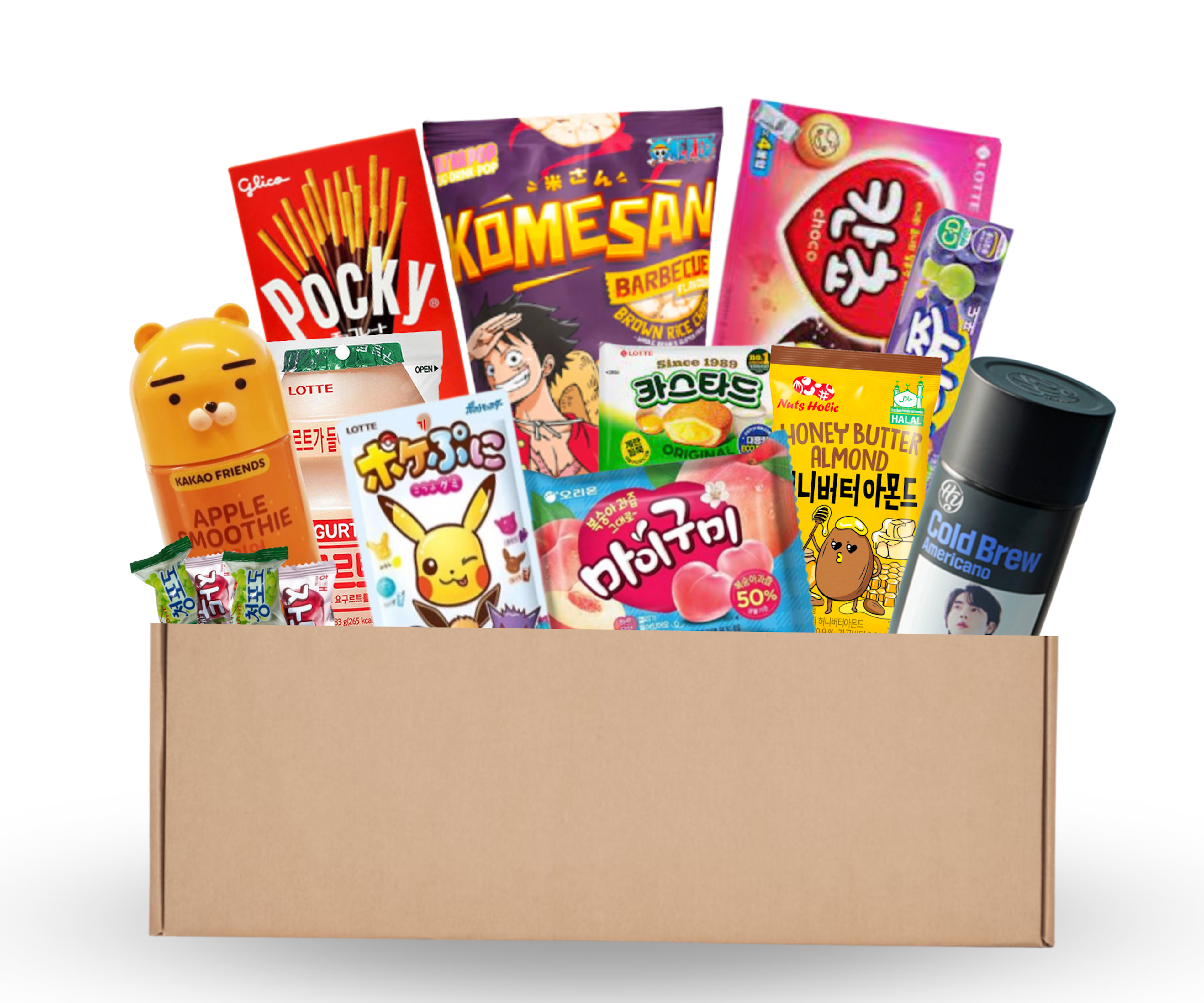 Vorderansicht der Asia Surprise Snack Box S (15set) mit asiatischen Snacks.