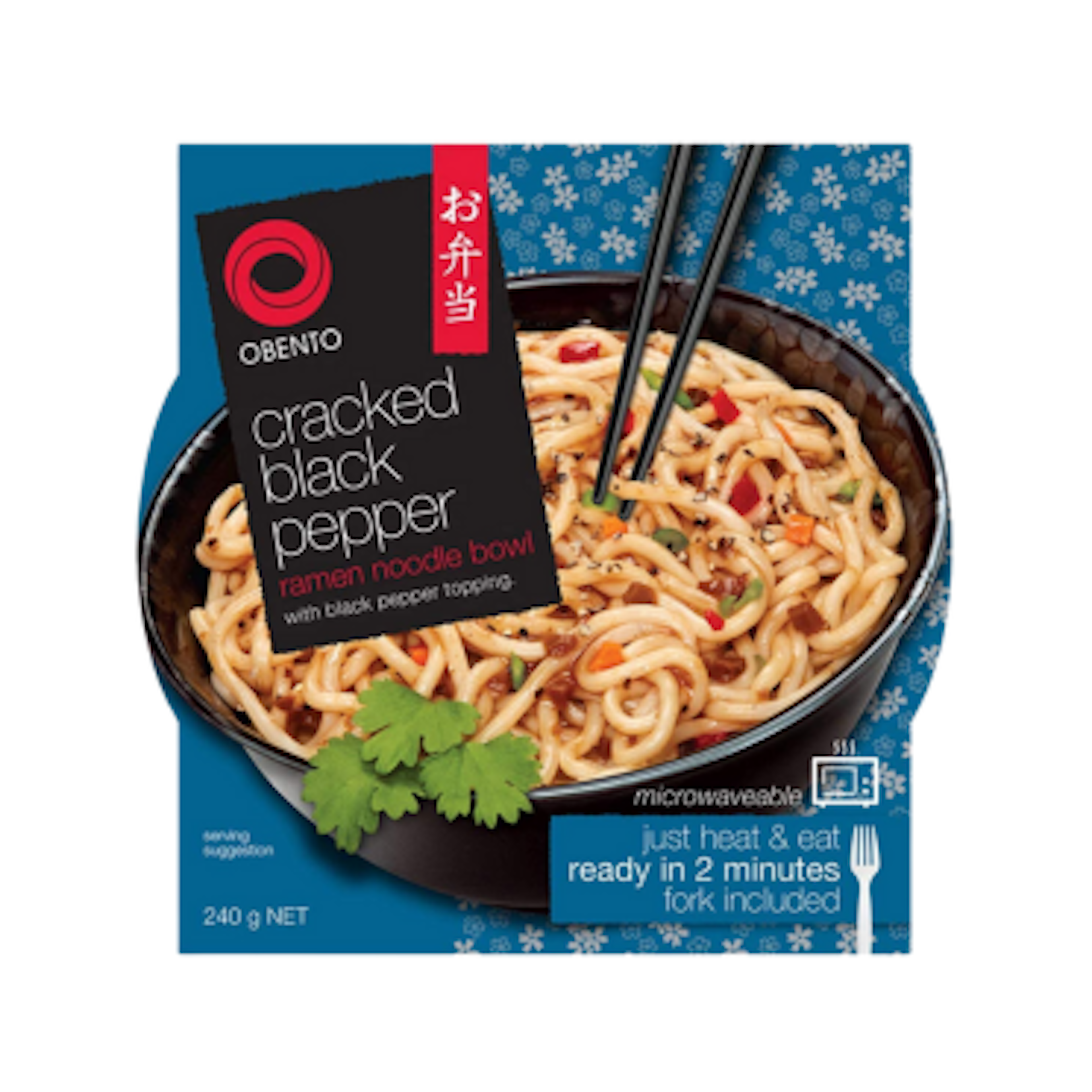 Obento Cracked Black Pepper Ramen Noodle Bowl - Würzige Ramen mit schwarzem Pfeffer Topping, 240g