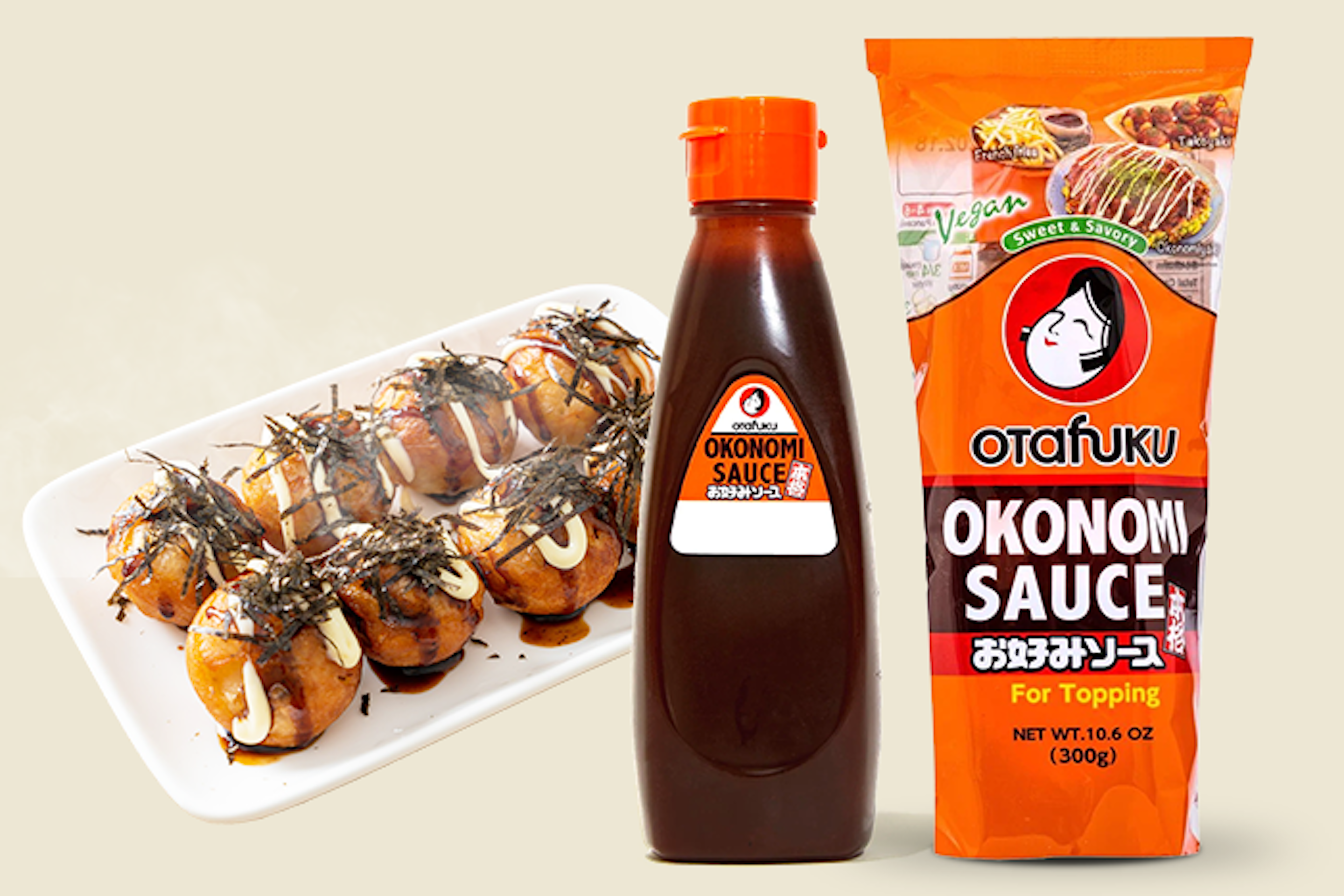 Otafuku Okonomi-Soße 300g - Otafuku Sauce über traditionellen japanischen Gerichten.