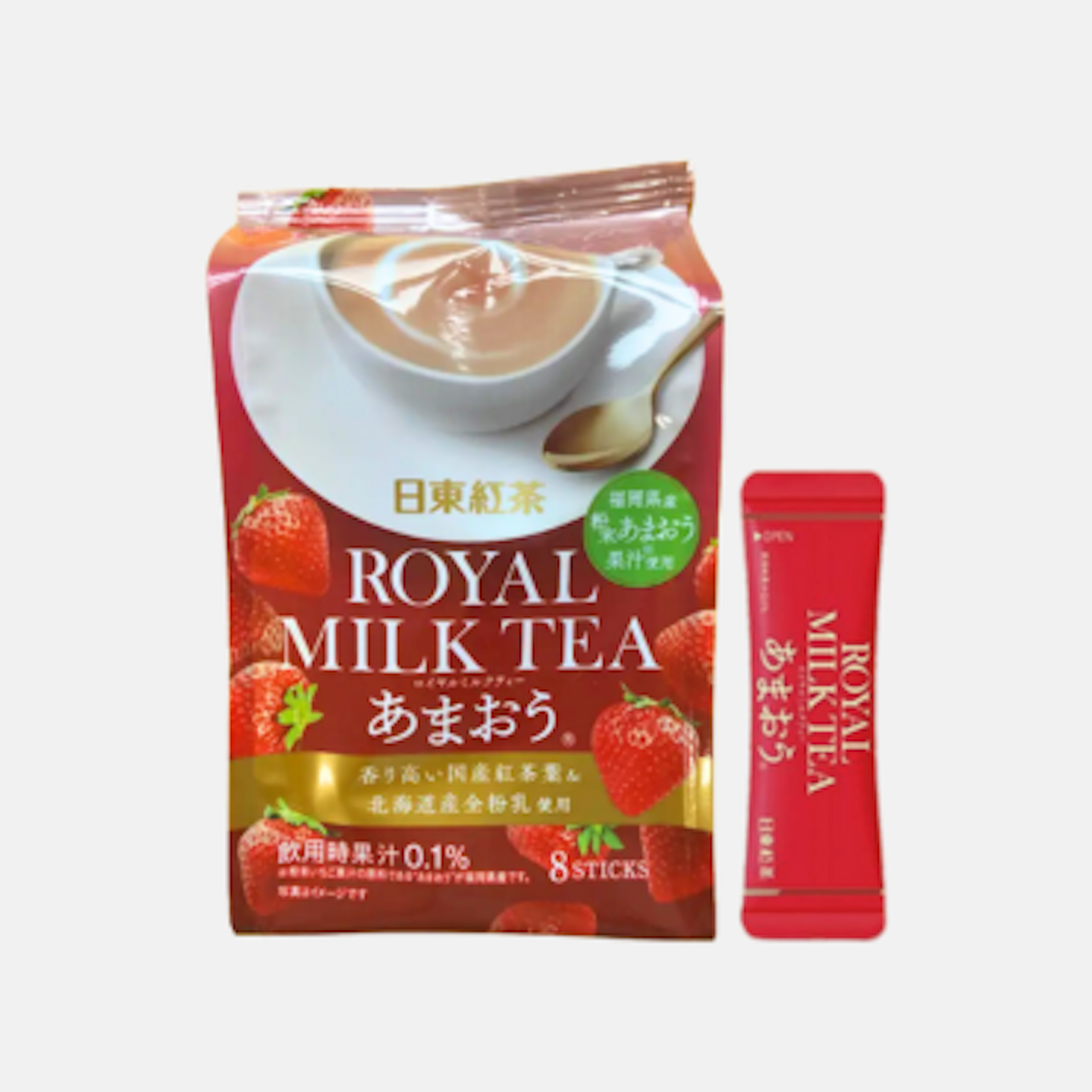 Nittoh Royal Milchtee Erdbeere - Aromatischer Tee mit süßer Erdbeere, 8 Sticks