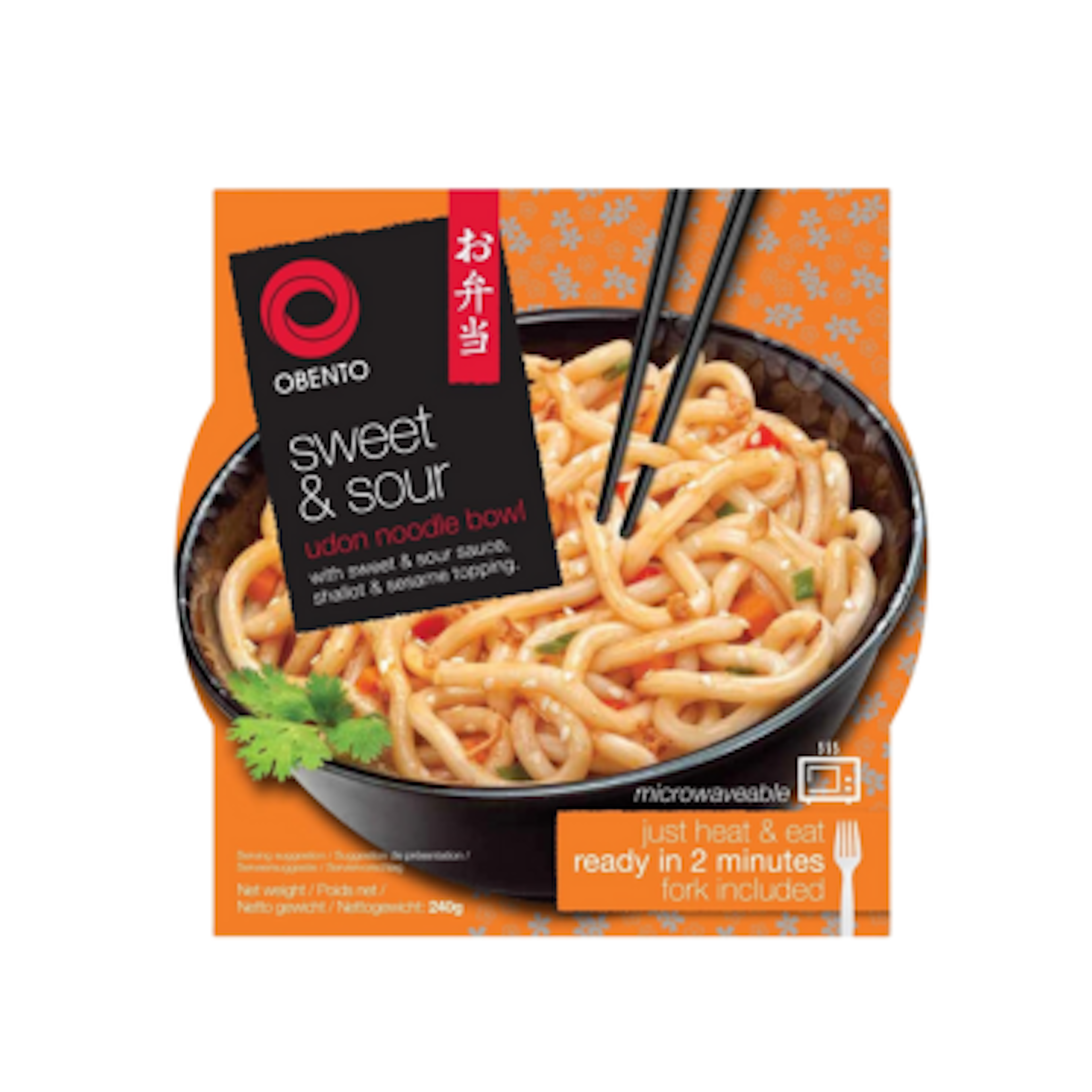 Obento Sweet & Sour Udon Noodle Bowl - Süß-saure Udon-Nudeln mit Schallotten- und Sesam-Topping, 240g