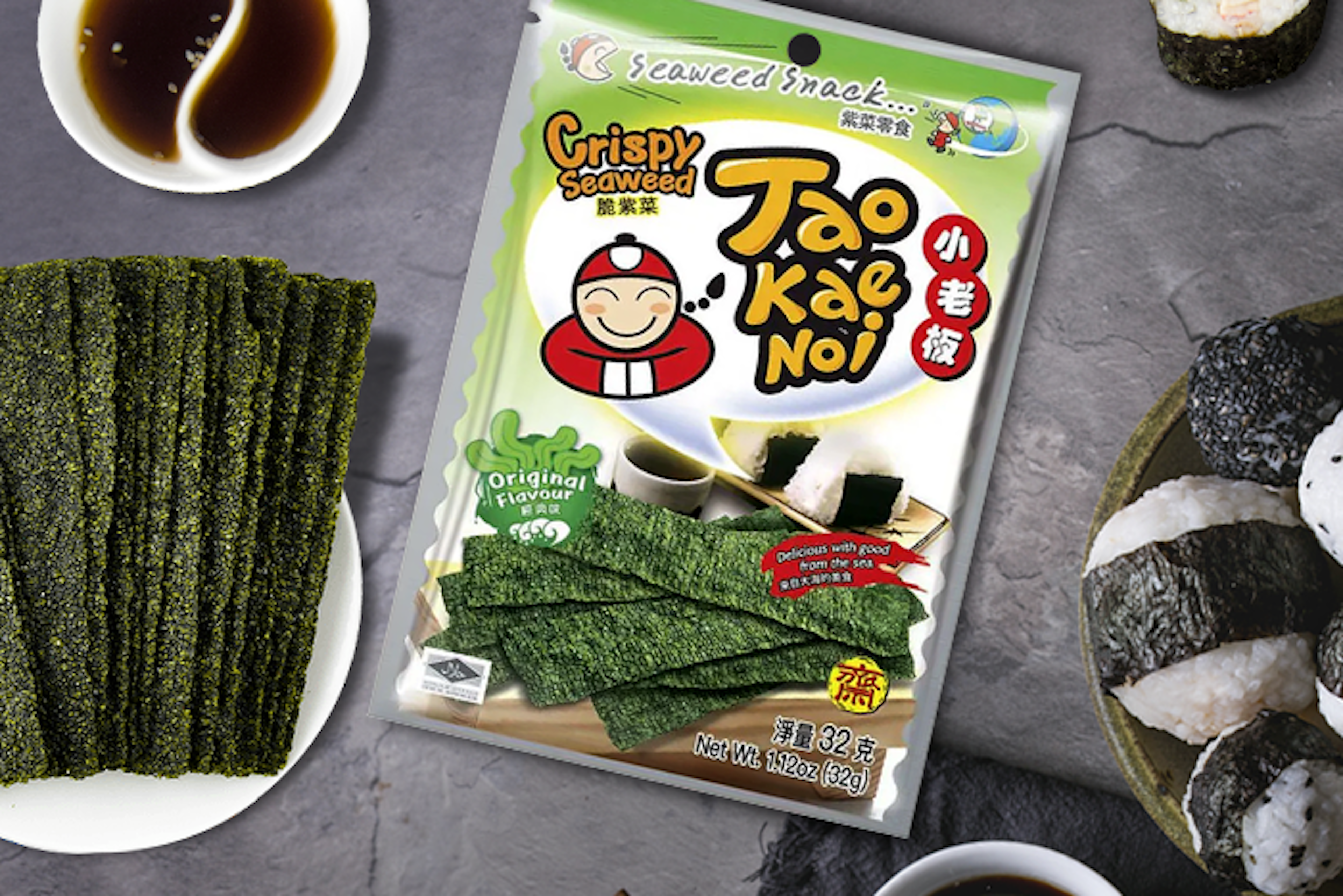 TAOKAENOI Crispy Seaweed als Teil eines gesunden Arbeitslunchs.