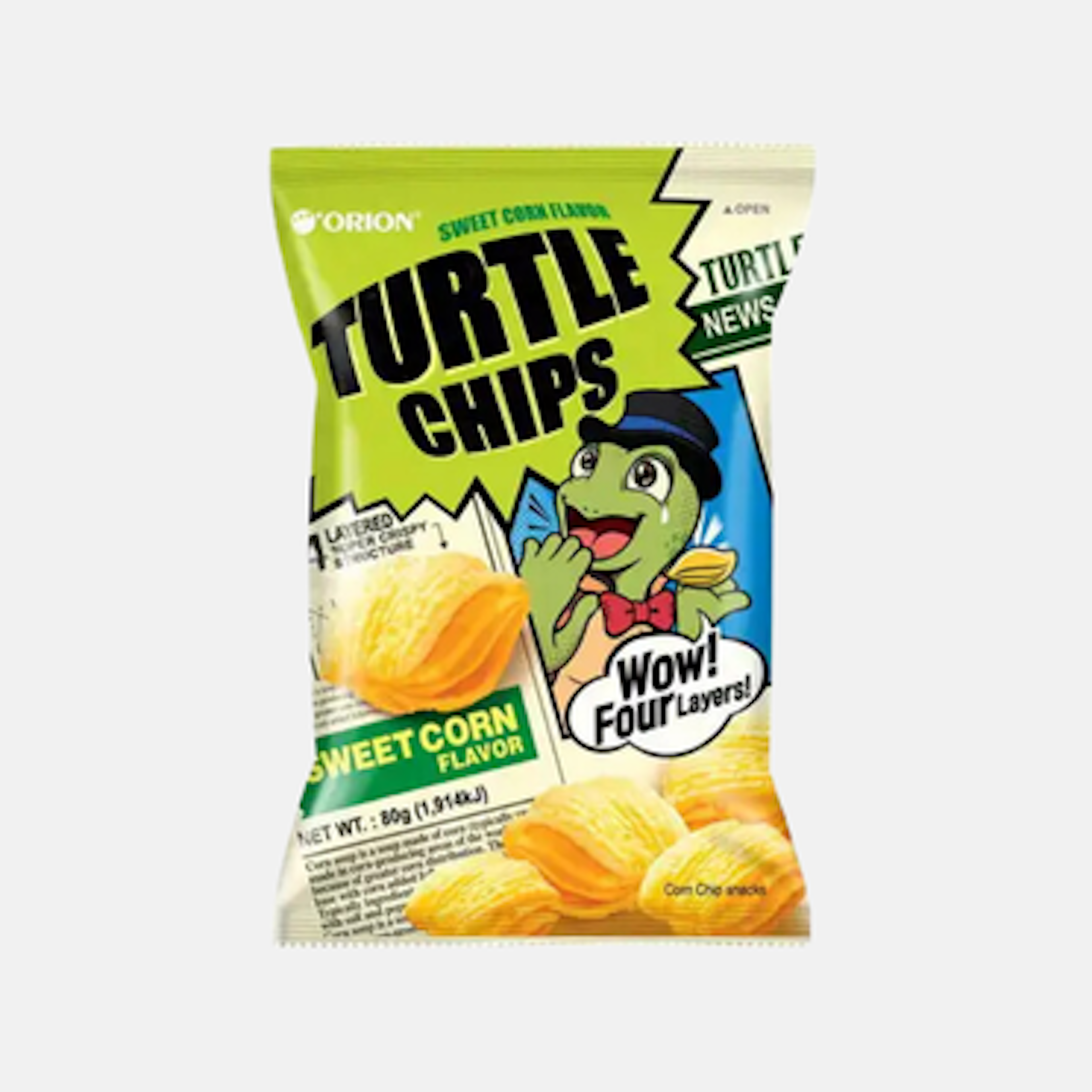 Orion Turtle Chips Sweet Corn 80g - Knuspriger Snackgenuss mit süßem Maisgeschmack