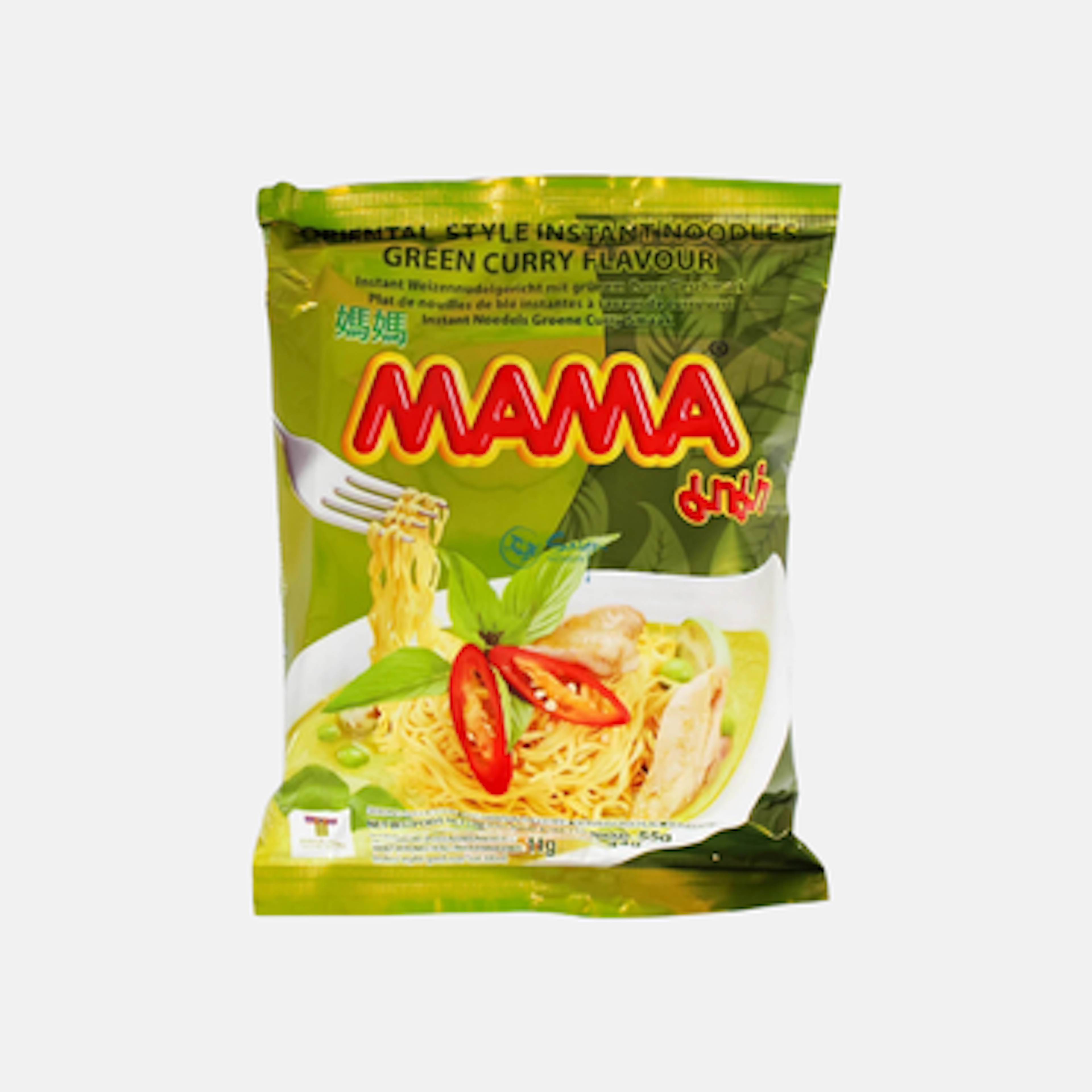 Mama Instantnudeln Grüner Curry Geschmack - Authentische Thai-Nudeln, 55g