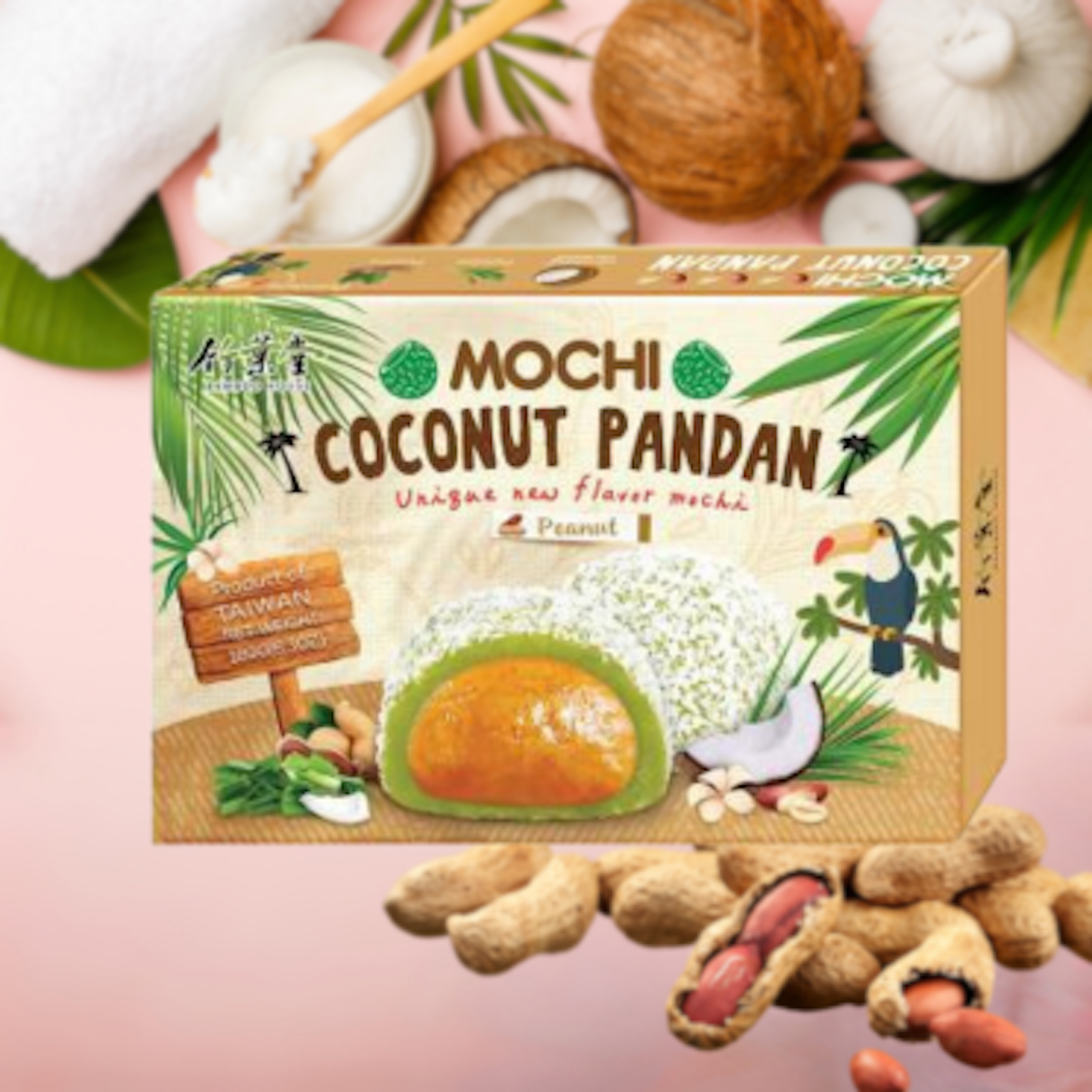 Bamboo House Mochi Coconut Pandan Peanut 180g - Delicious and Tender Japanese Sweet