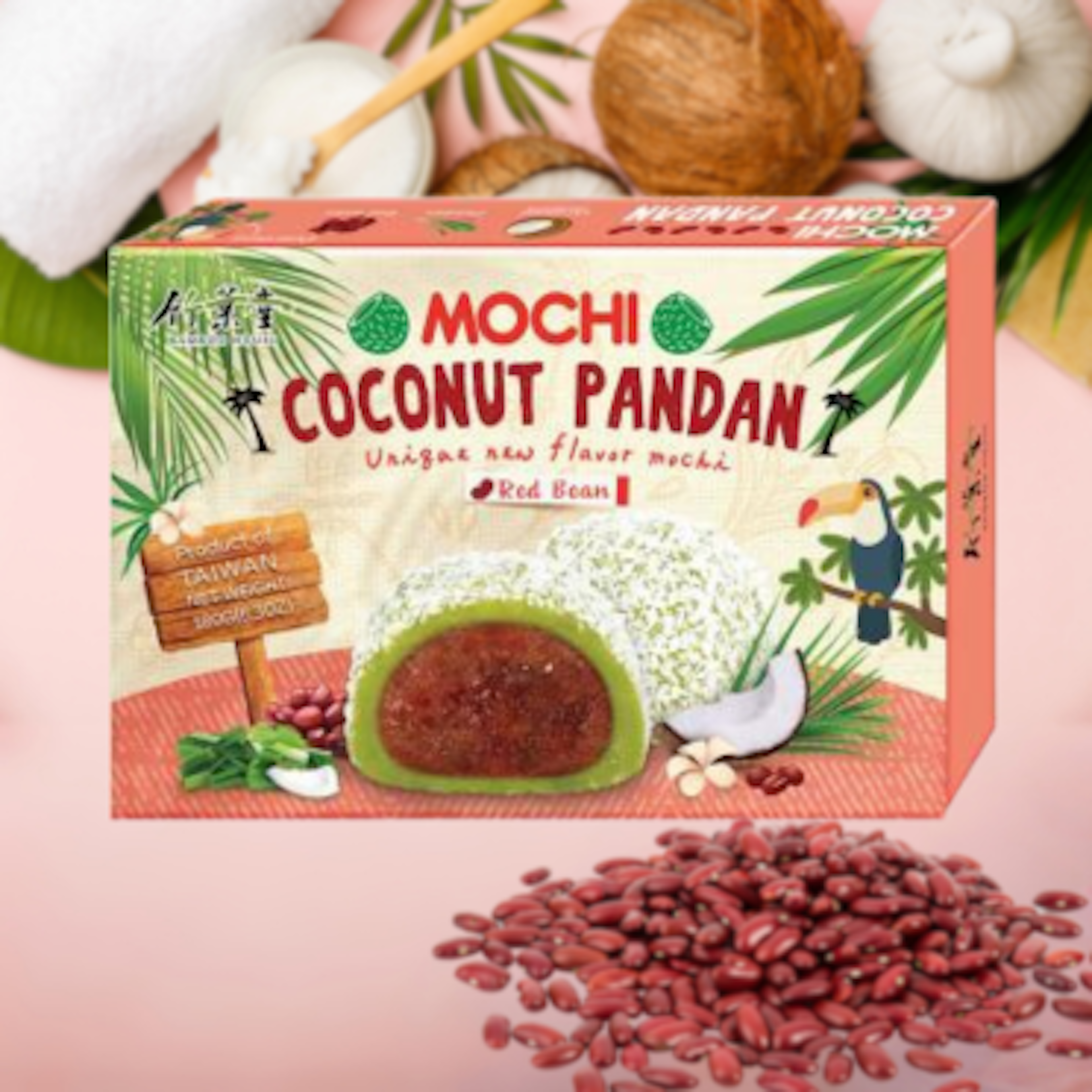 Bamboo House Mochi Coconut Pandan Red Bean 180g - Delicious and Tender Japanese Sweet