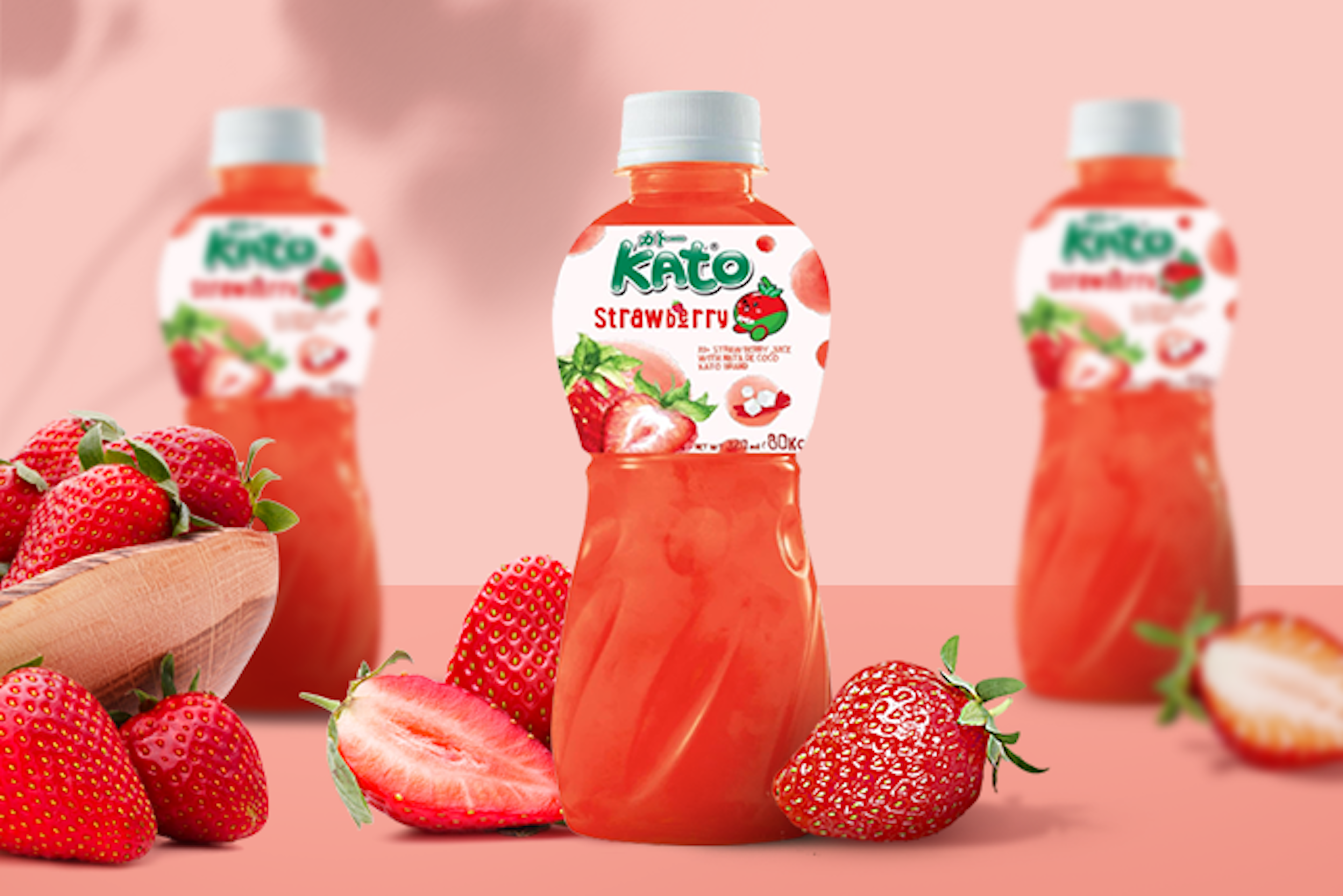 KATO Strawberry Juice with Nata De Coco 320ml - Refreshing and Fruity Drink