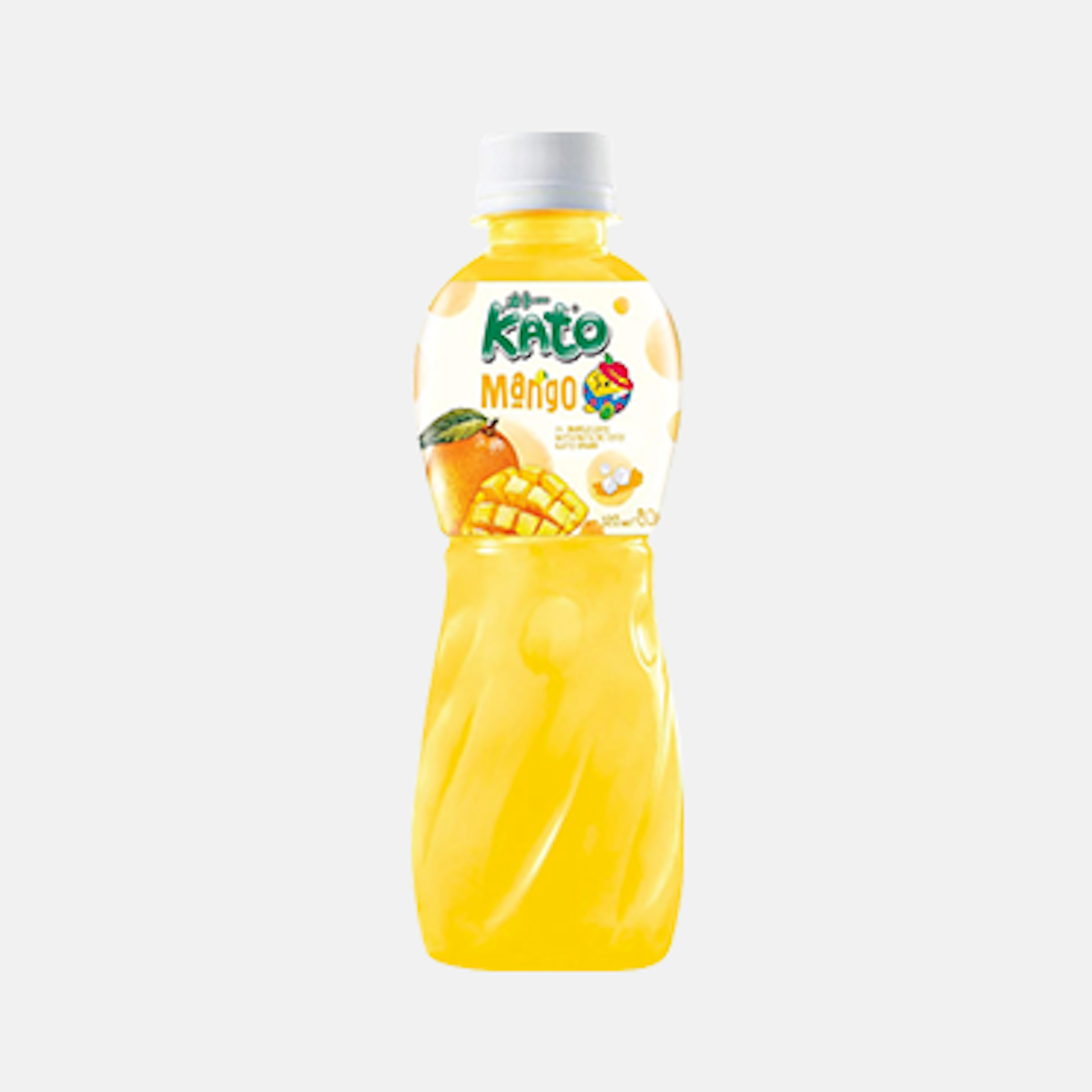 Vorderansicht der KATO Mangosaft mit Nata De Coco 320ml Flasche.