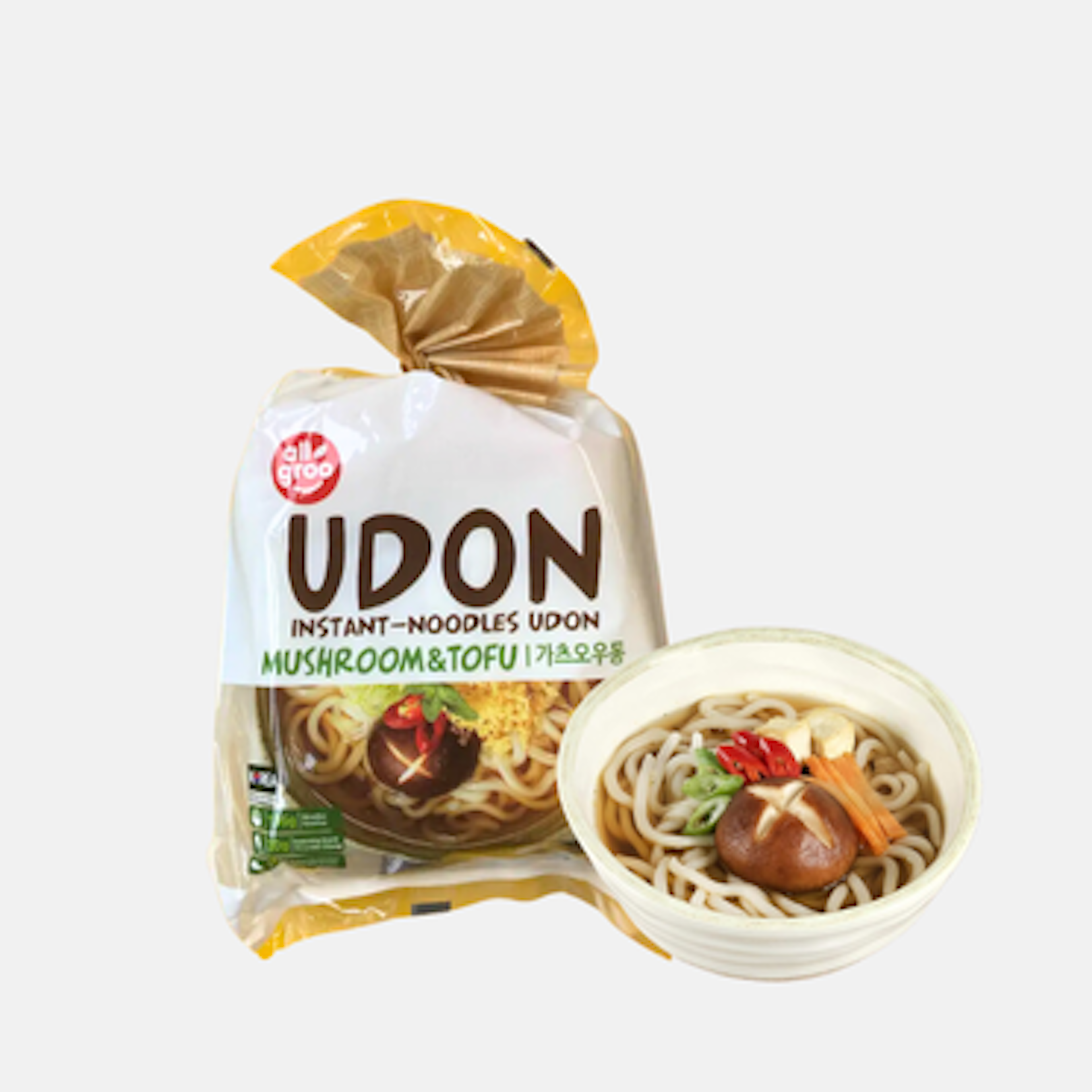 Allgroo Udon Instant-Nudeln Pilz & Tofu - Leckere Udon mit Pilz- und Tofugeschmack, 3er Pack