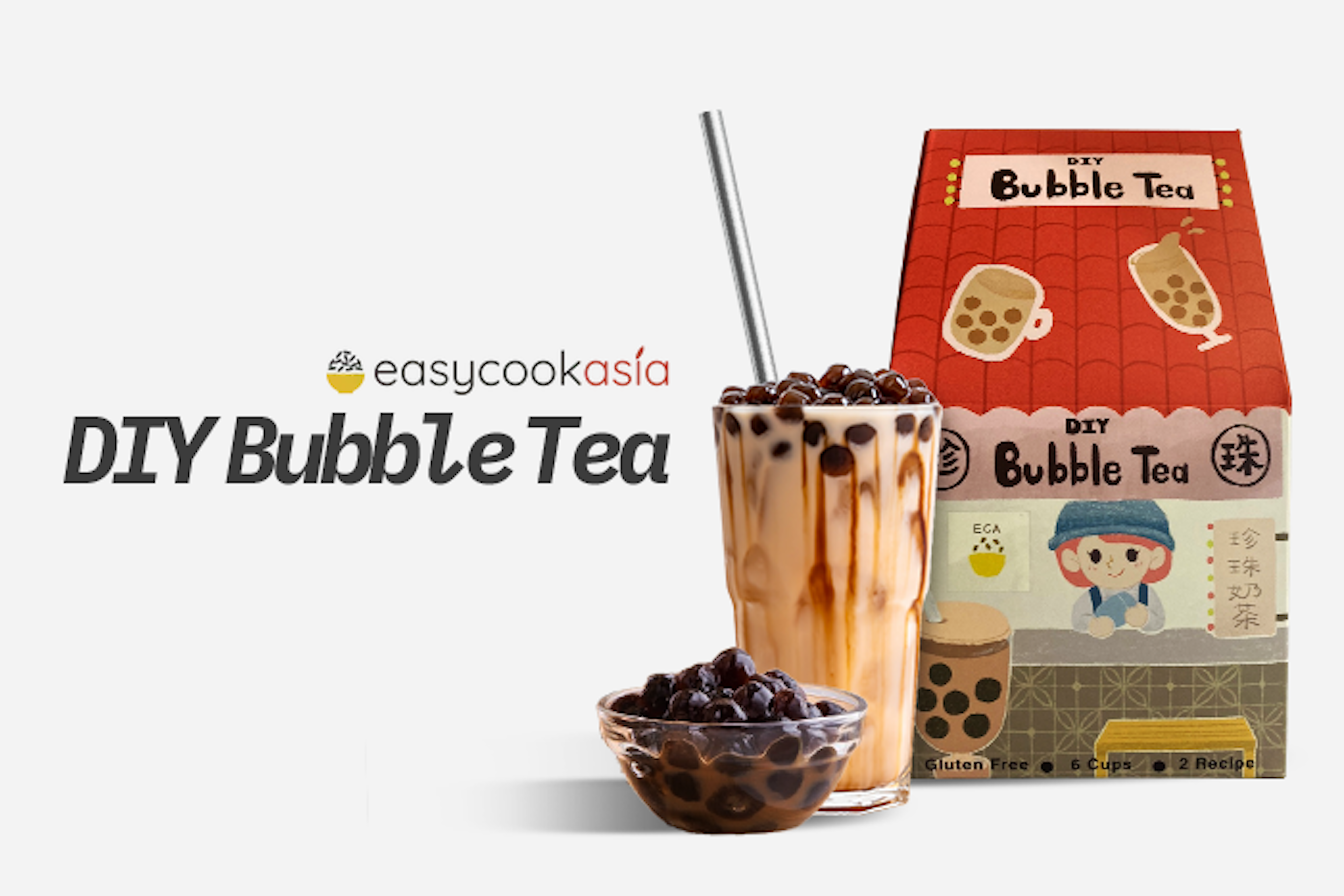 EasyCookAsia DIY Bubble Tea -  Komplettset: Alles, was du für hausgemachten Bubble Tea brauchst.
